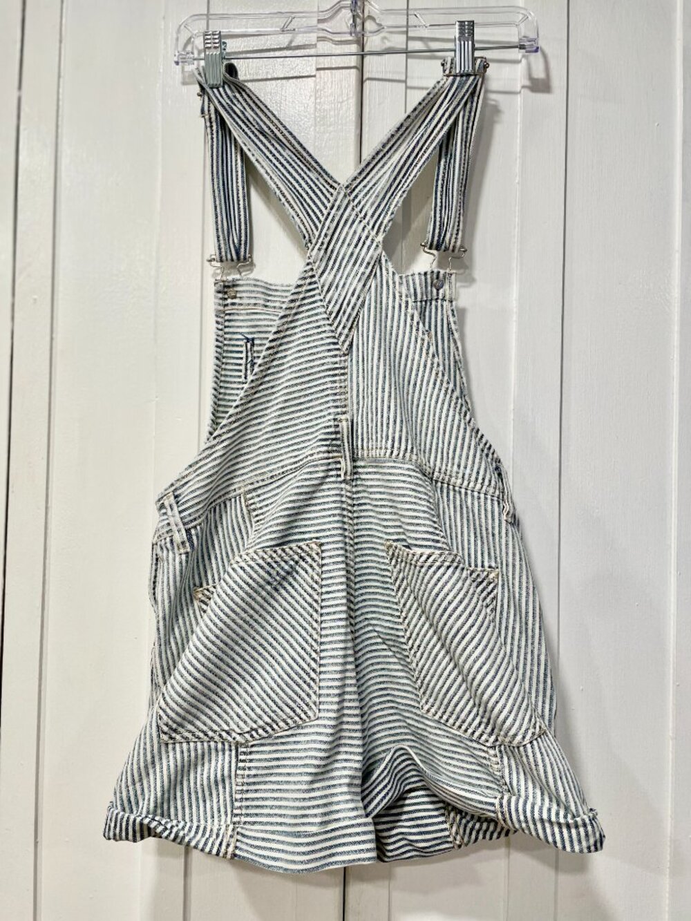 We The Free Ziggy Denim Shortalls Blue & White Stripe Distressed Size XS - Picture 4 of 8
